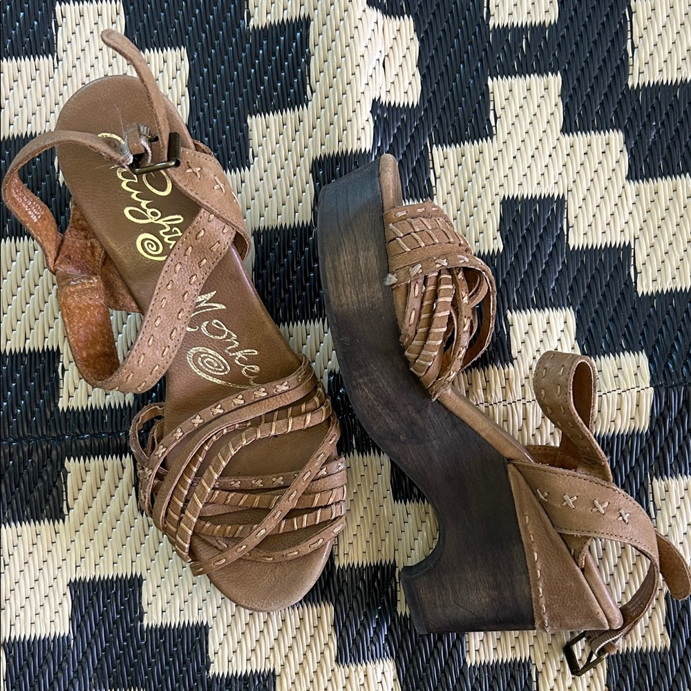 Naughty Monkey Deep Tan Leather Strappy Platform Sandals